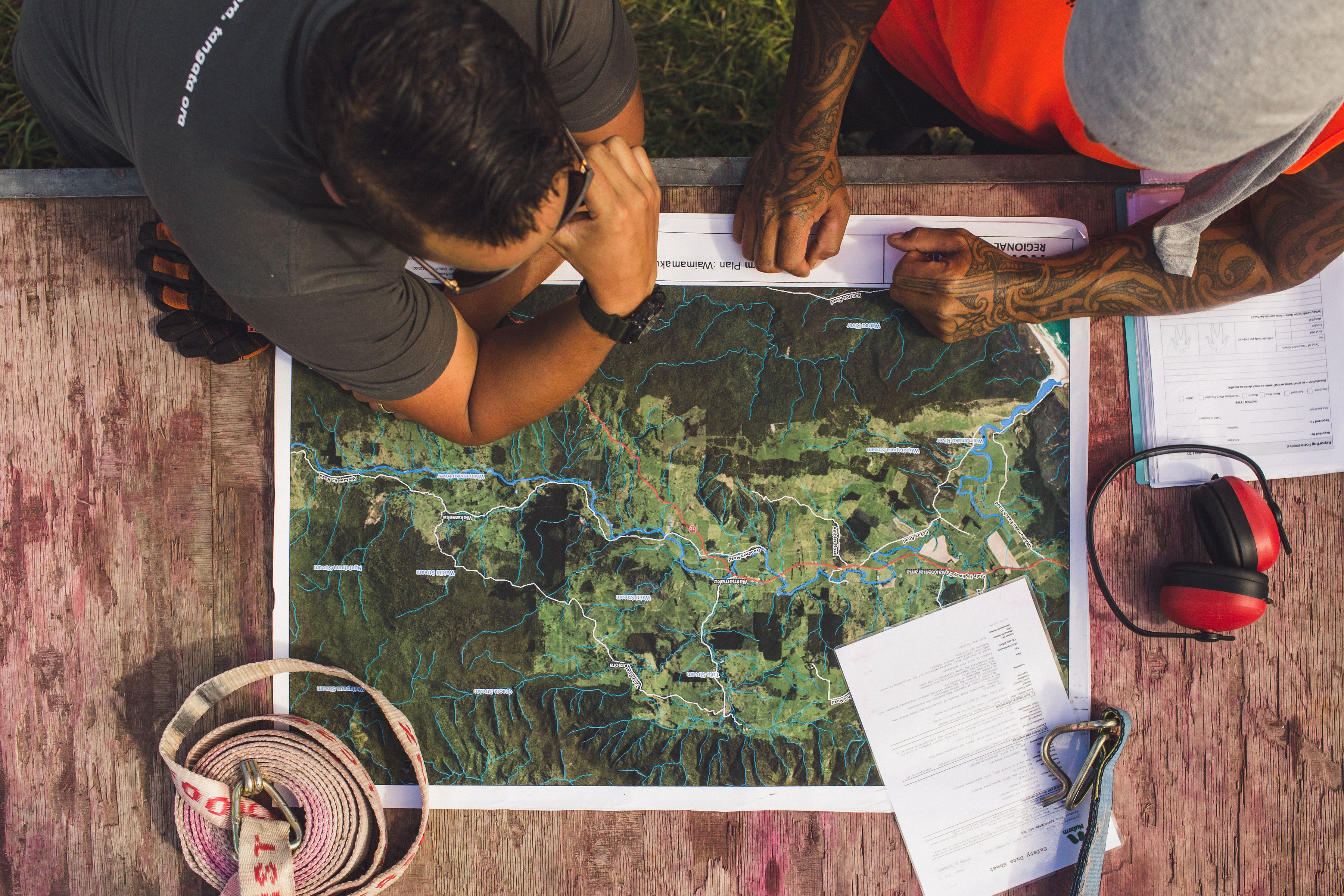 Two people looking at a map